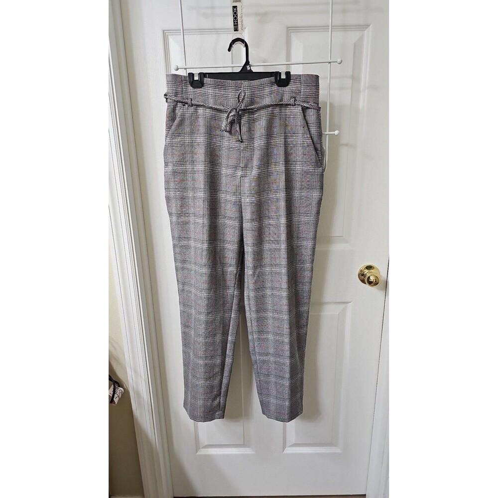 Pull&Bear High-Waisted Plaid Tie-Waist Tapered Trousers